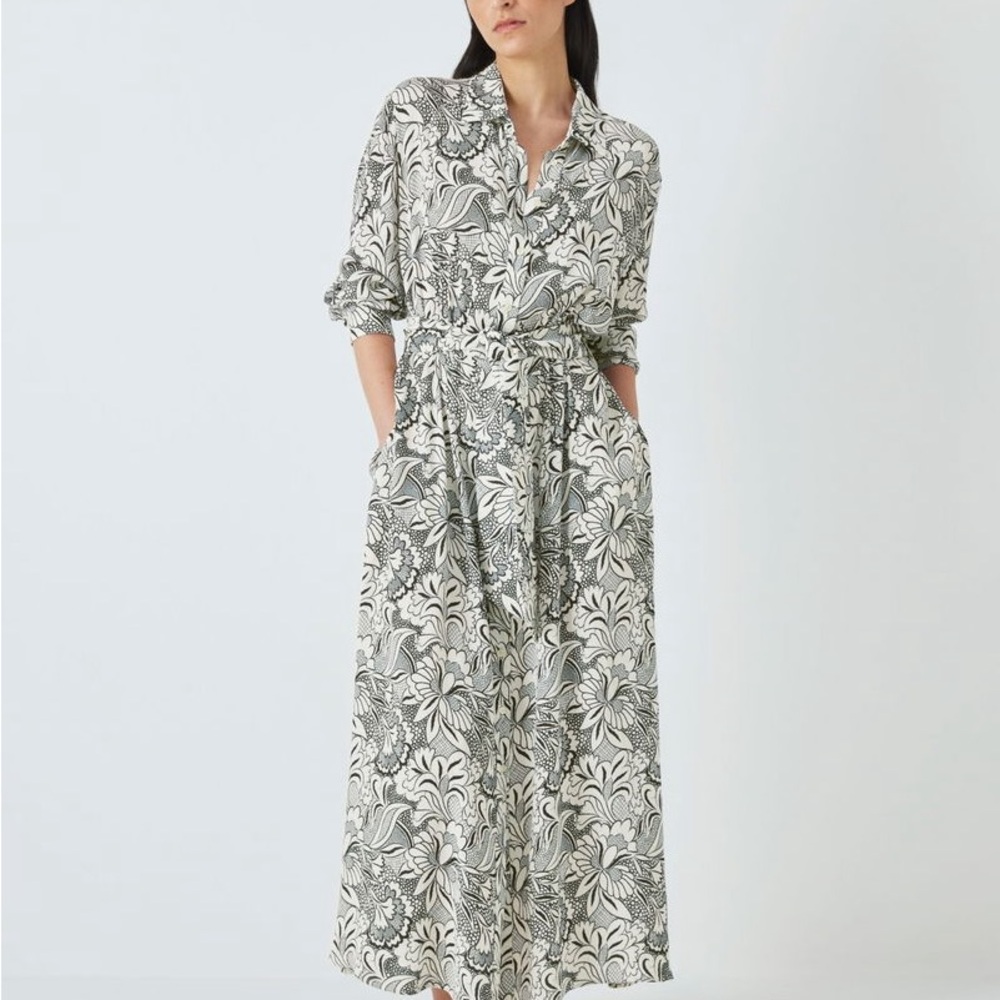 MaxMara Weekend Black White Floral Pocket Maxi Dress Tie Waist